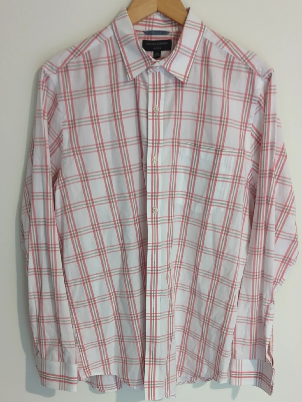 Banana Republic Pink and White Plaid Cotton Button-Down Shirt